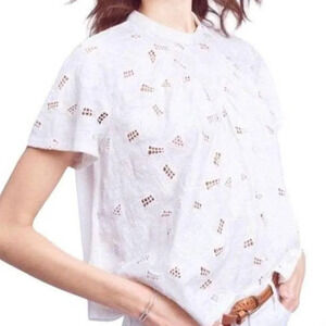 Anthropologie White Eyelet Crewneck Top